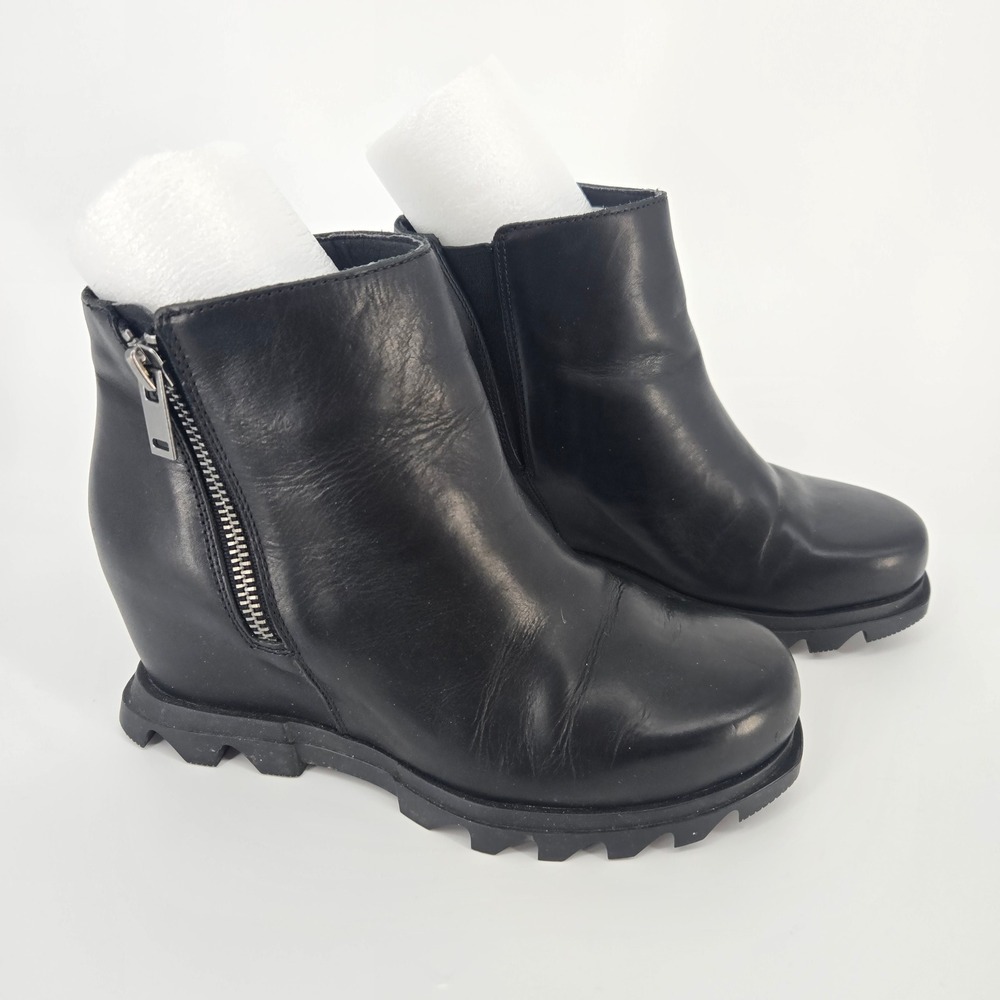 Sorel Joan of Arctic Wedge II Zip Bootie Black Leather Boot Womens 8 Waterproof